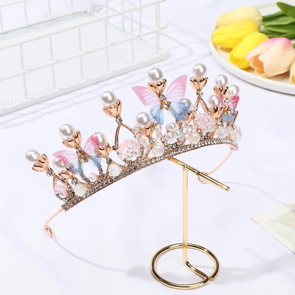 Elegant Gold Princess Tiara for Kids, Butterfly Crown for Girls - Picture 3 of 7